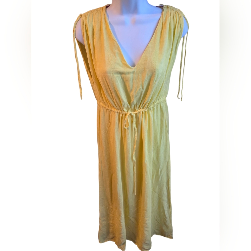 Charli Nevin Lemon Yellow V-Neck Ruched Drawstring Midi Dress Women's Size 6